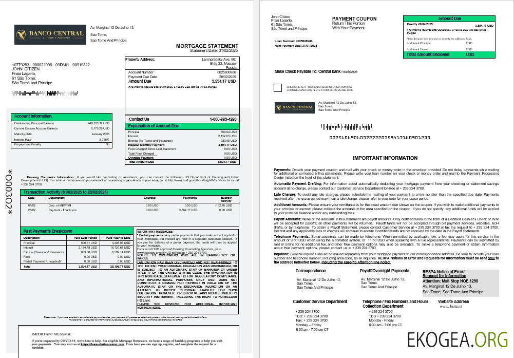 Sao Tomé , et , Principe Banco Central de S.Tome e Principe relevé hypothécaire en Word 1, 2